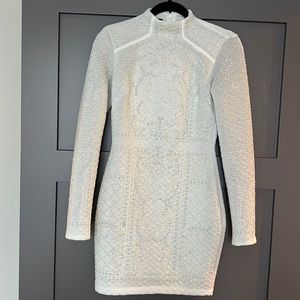 BEBE Embellished Rhinestone Long Sleeved Dress